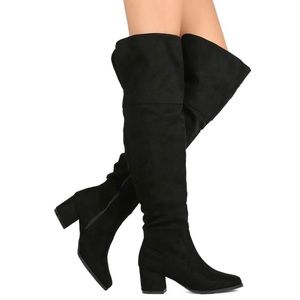 Chunky Block Faux Suede Over the Knee Boots
